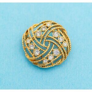 Vintage Elegant Spiral Rhinestones Gold Tone Brooch - N2